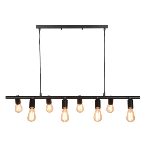 Hanglamp ijzer Miami 8-arm l.105xb.28cm verstelbaar, zwart